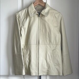 Vintage Cream Leather Zip-Front Jacket